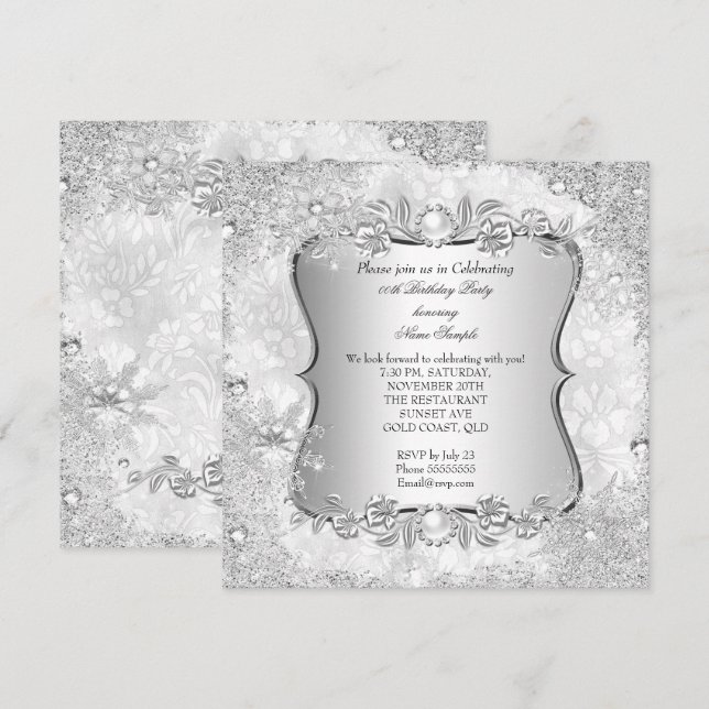 Invitación Cumpleaños de Copo de Nieve de Plata de País de la (Anverso / Reverso)