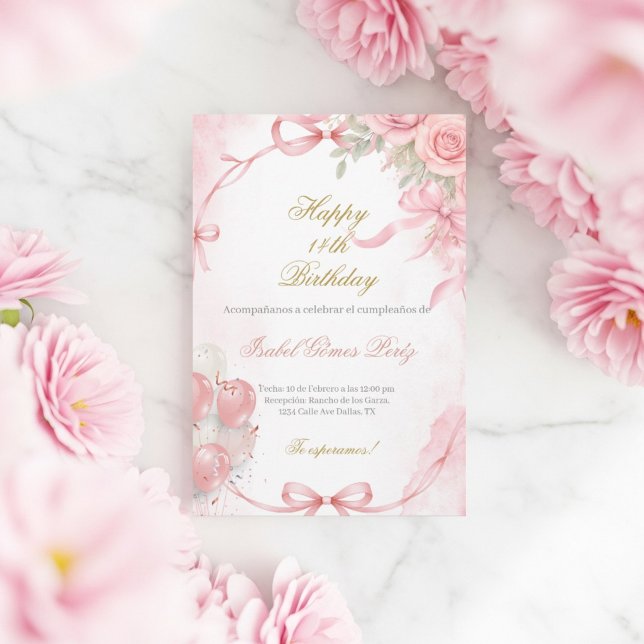 Invitación Cumpleaños de coqueta rosa en español (Subido por el creador)