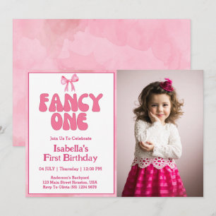 Invitación Cumpleaños de Coquette Girl con Lazo Rosa 1er 