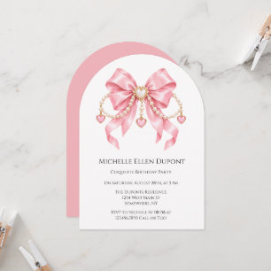 Invitación Cumpleaños de Coquette Rosa y Perlas