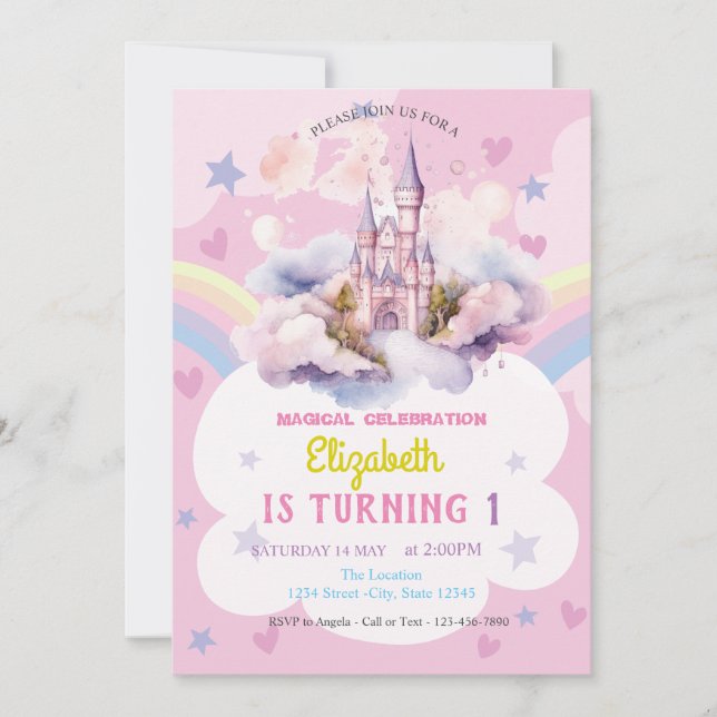 Invitación Cumpleaños de corazones de arcoíris de estrellas d (Anverso)