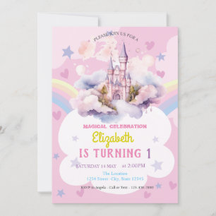 Invitación Cumpleaños de corazones de arcoíris de estrellas d