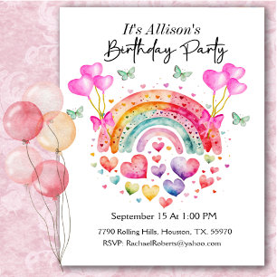 Invitación Cumpleaños de Corazones Mariposas Arcoíris