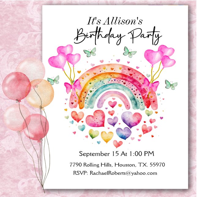 Invitación Cumpleaños de Corazones Mariposas Arcoíris  (Subido por el creador)