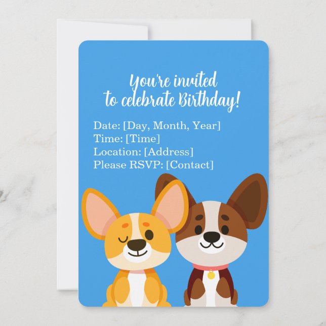 Invitación Cumpleaños de Corgi Kids (Reverso)