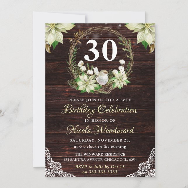 Invitación Cumpleaños de Corona de Robin Blanca de Invierno R (Anverso)