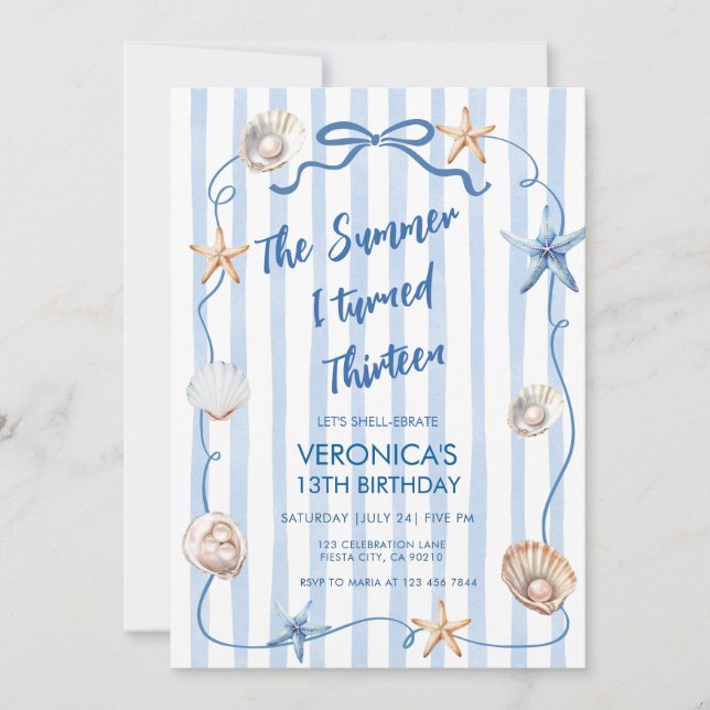 Invitación Cumpleaños de Costera Bow Verano Cumplí Dieciséis  (Anverso)