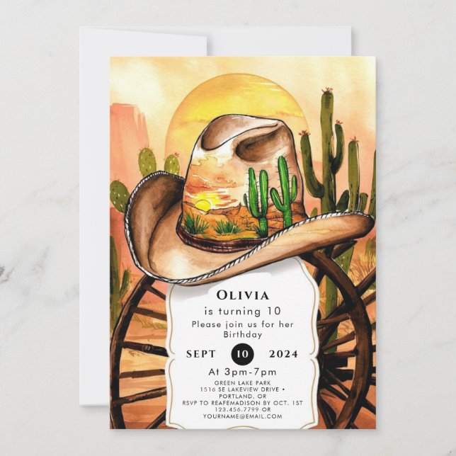 Invitación Cumpleaños de Cowboy Niños Coloridos (Anverso)