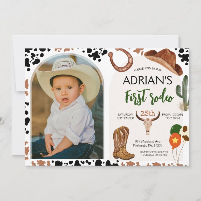 Invitación Cumpleaños de Cowboy Primera fiesta de cumpleaños  (Anverso)