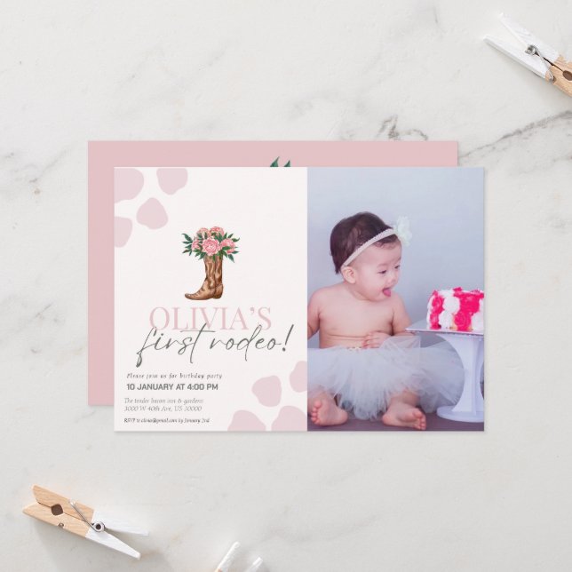 Invitación cumpleaños de cowgirl occidental (Anverso/Reverso In Situ)