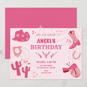 Invitación cumpleaños de cowgirl rosa