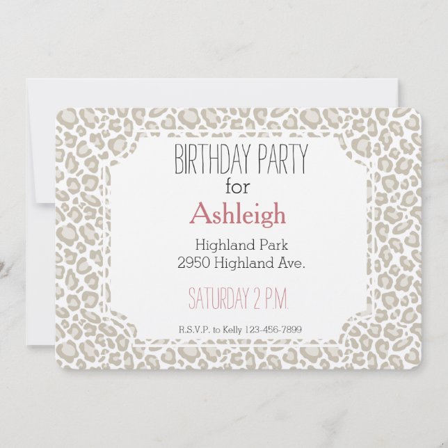Invitación cumpleaños de Cream Leopard Print (Anverso)
