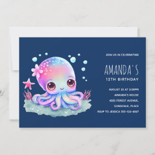 Invitación Cumpleaños de criatura marina pulpo lindo