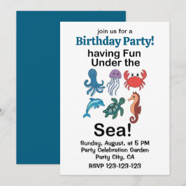 Invitación Cumpleaños de Criaturas Marinas Divirtiéndose Bajo