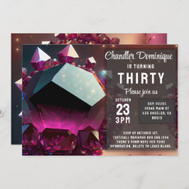 Invitación Cumpleaños de cristal joya Capricornio Granate Ene