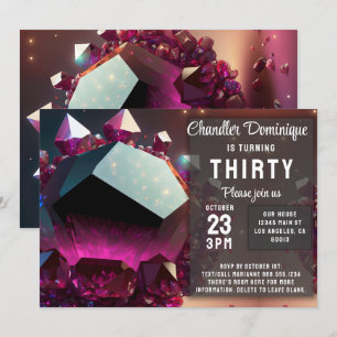Invitación Cumpleaños de cristal joya Capricornio Granate Ene