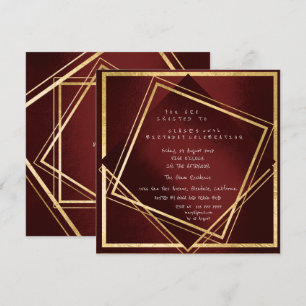 Invitación Cumpleaños de cuadrado dorado de geometría granate