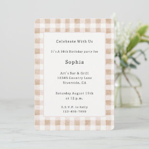Invitación Cumpleaños de Cuadros de Raya de Crema de Rosa Tos