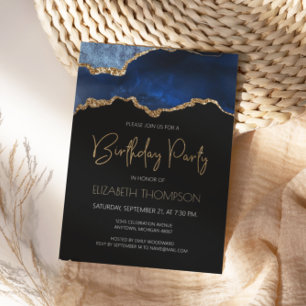 Invitación Cumpleaños de cualquier año con geoda de ágata azu