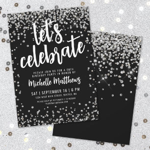 Invitación Cumpleaños de cualquier edad con brillo plateado n