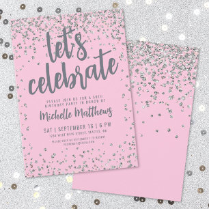 Invitación Cumpleaños de cualquier edad con brillo rosa