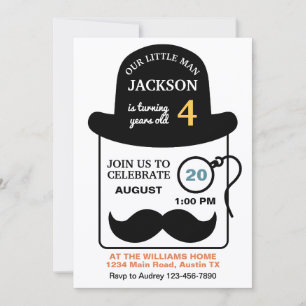 Invitación Cumpleaños de cualquier edad con sombrero hongo y
