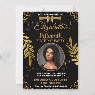 Invitación Cumpleaños de cualquier edad en negro y dorado