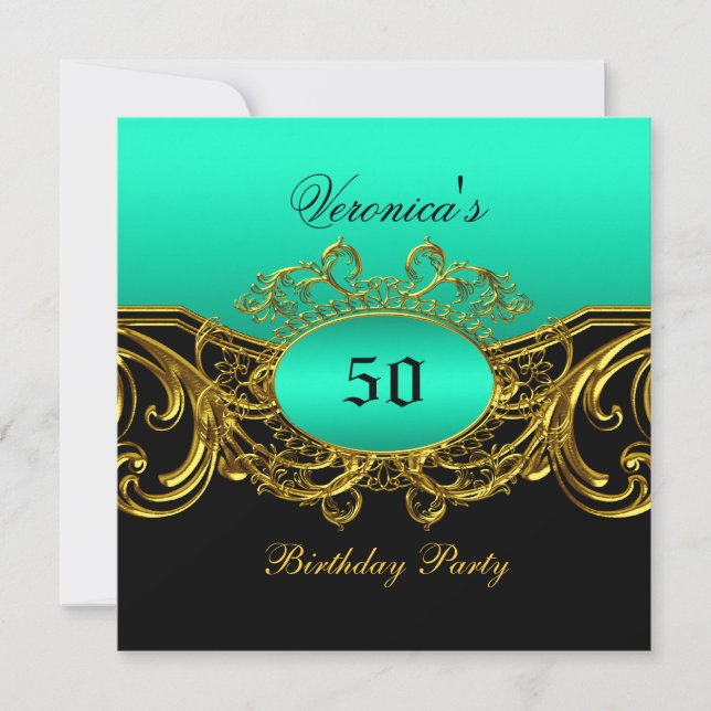 Invitación Cumpleaños de cualquier edad Fiesta Elegante Turqu (Anverso)