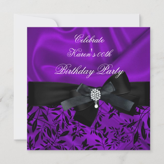 Invitación Cumpleaños de cualquier edad Fiesta Morado Damasco (Anverso)