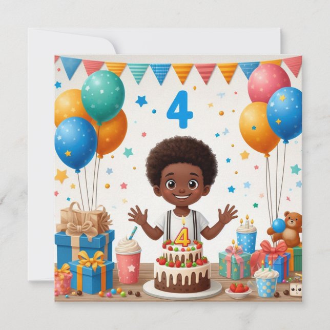 Invitación cumpleaños de cuatro años (Anverso)
