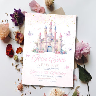 Invitación Cumpleaños de Cuatro Siempre Princesa Cuento de Ha