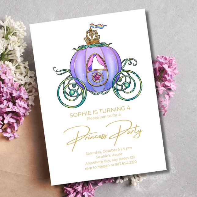 Invitación Cumpleaños de Cuento de Hadas de Carruaje de Princ (Subido por el creador)