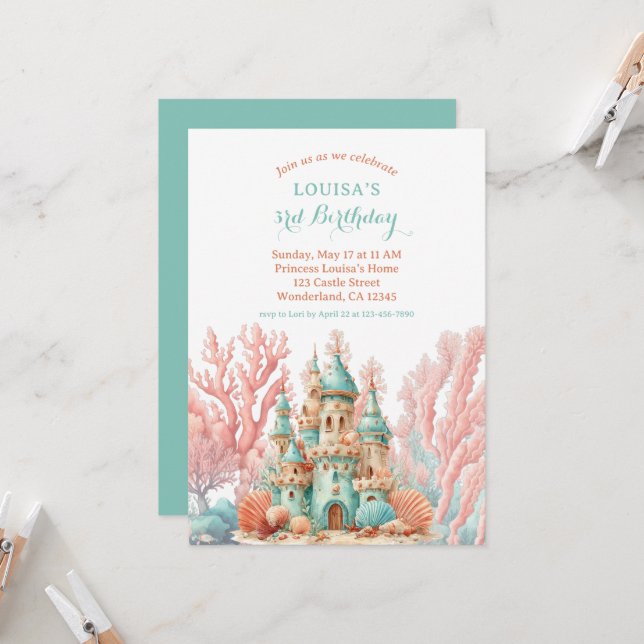Invitación Cumpleaños de cuento de hadas del castillo de aren (Anverso/Reverso In Situ)
