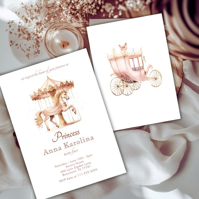 Invitación Cumpleaños de cuento de hadas en carrusel de oro r (Subido por el creador)