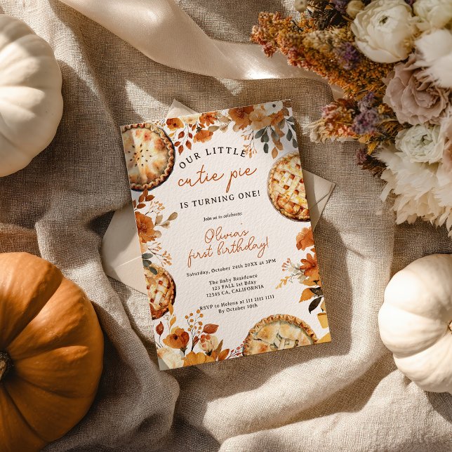 Invitación Cumpleaños de Cumpleaños Otoño Rústico Pastelito (Rustic Fall Neutral Cutie Pie First Birthday Invitation)