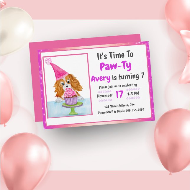 Invitación Cumpleaños de Cupcake Cavalier King Charles con Ac (Subido por el creador)