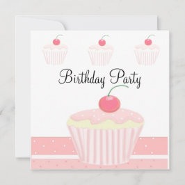 Invitación Cumpleaños de Cupcake con Glaseado Rosa
