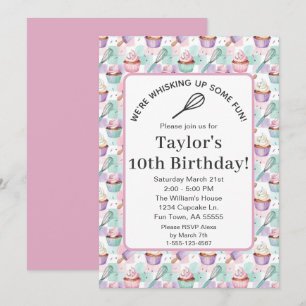 Invitación Cumpleaños de Cupcake de Acuarela Batir Un Poco de