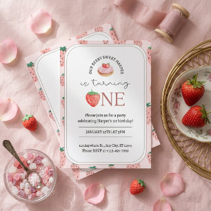 Invitación Cumpleaños de Cupcake de Fresa Dulce de Bayas