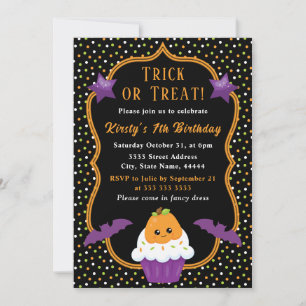 Invitación Cumpleaños de Cupcake de Halloween Truco o Trato L