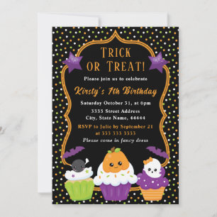 Invitación Cumpleaños de Cupcakes y Lunares de Halloween Lind