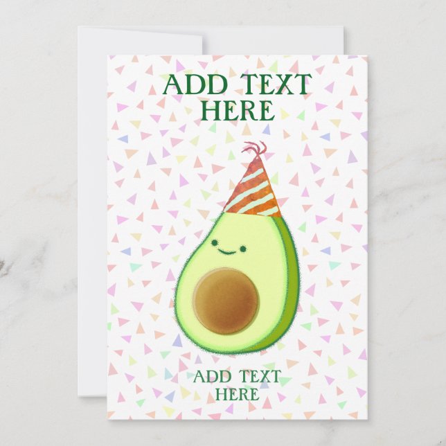 Invitación Cumpleaños de Cute Aguacate (Anverso)