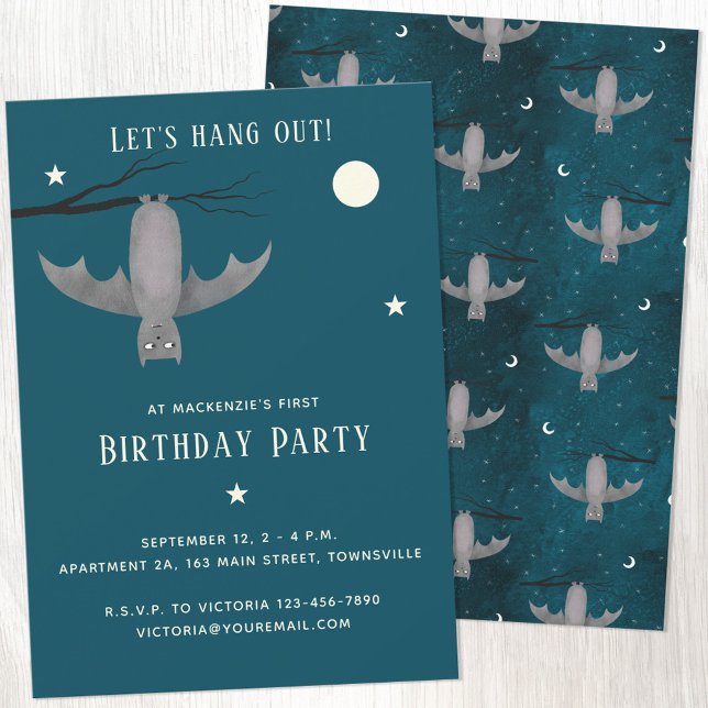 Invitación Cumpleaños de Cute Bat (Fun cute vampire bat birthday party invitation)