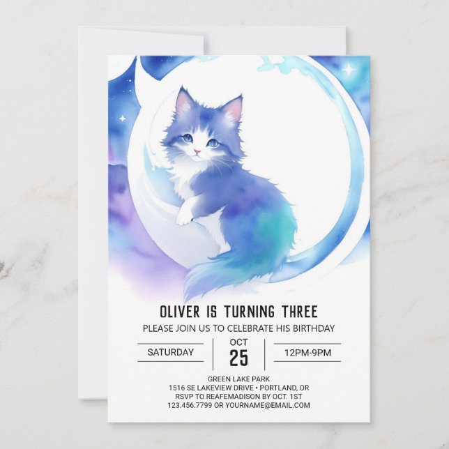 Invitación Cumpleaños de Cute Boho Kitty (Anverso)