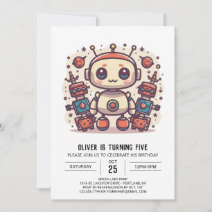 Invitación Cumpleaños de Cute Boy Personalizado Robot