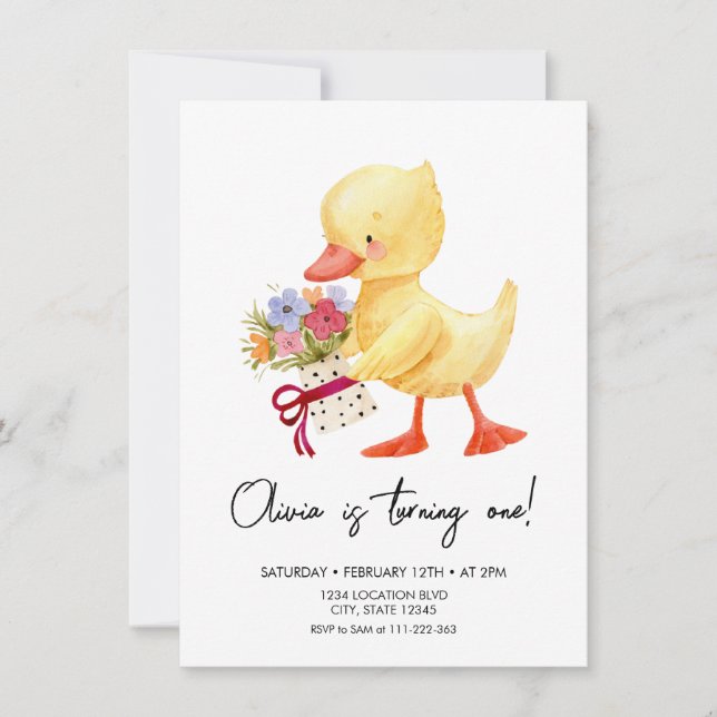 Invitación Cumpleaños de Cute Duckling (Anverso)