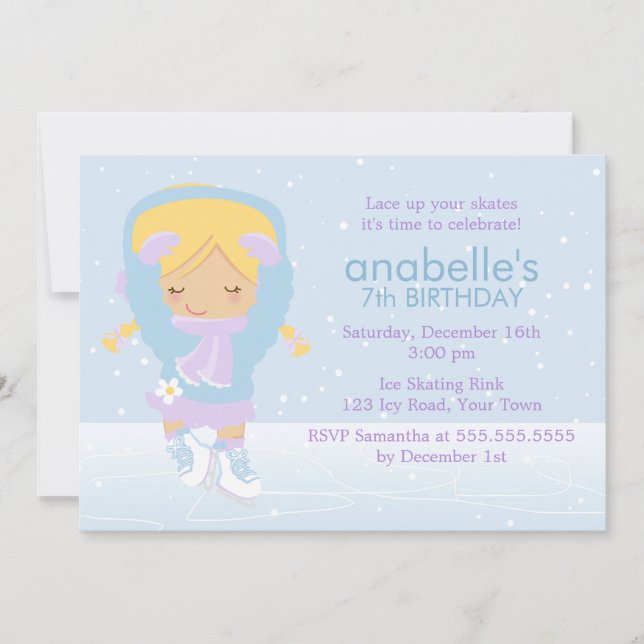 Invitación Cumpleaños de Cute Figura Skater (Anverso)