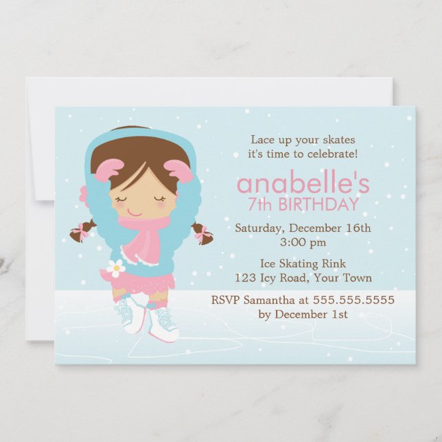 Invitación Cumpleaños de Cute Figura Skater (Anverso)