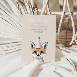 Invitación Cumpleaños de Cute Fox Fiesta Gorra Woodland
