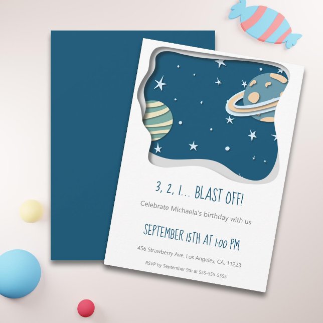 Invitación Cumpleaños de Cute Galaxy con Planetas  (Subido por el creador)